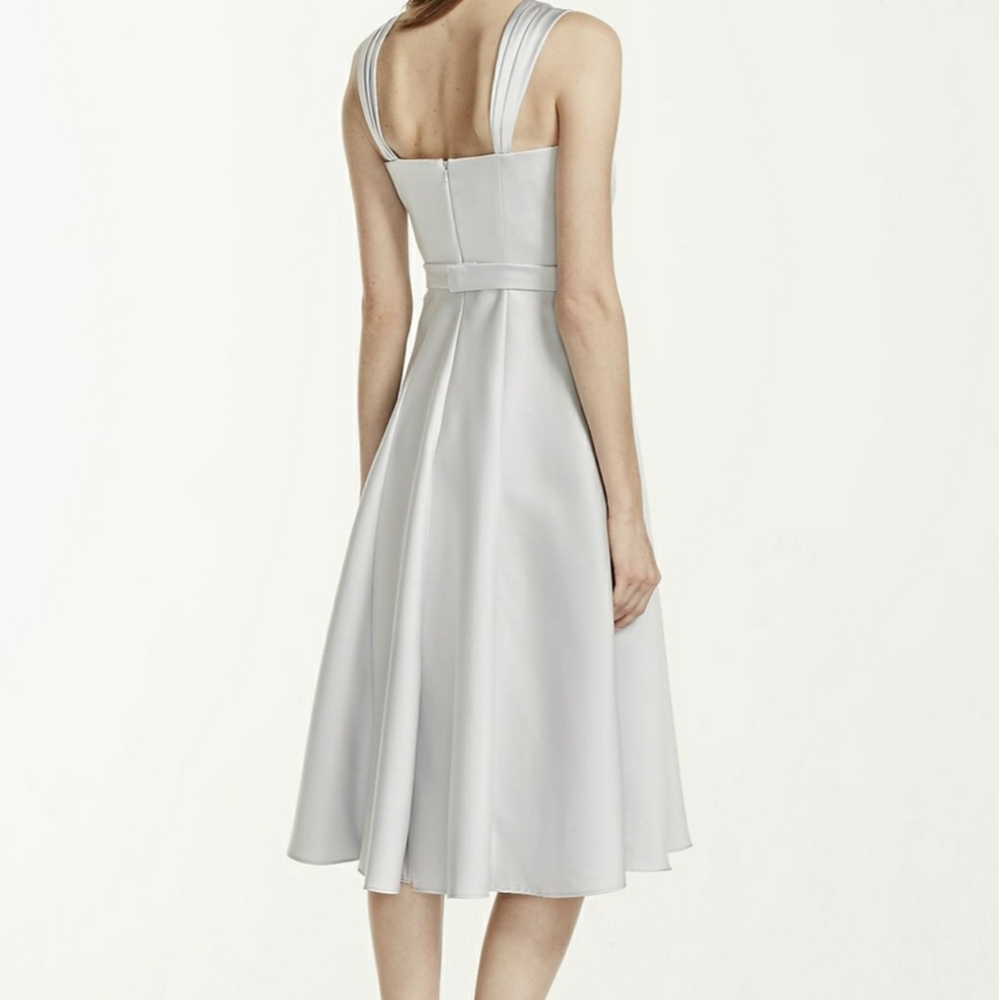David's Bridal Satin Wide Strap Tea Length Dress - Picture 2 of 8